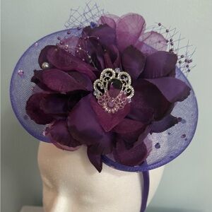 Purple Fascinator w/ Floral Design & Bejeweled Center. New and One of a Kind!
